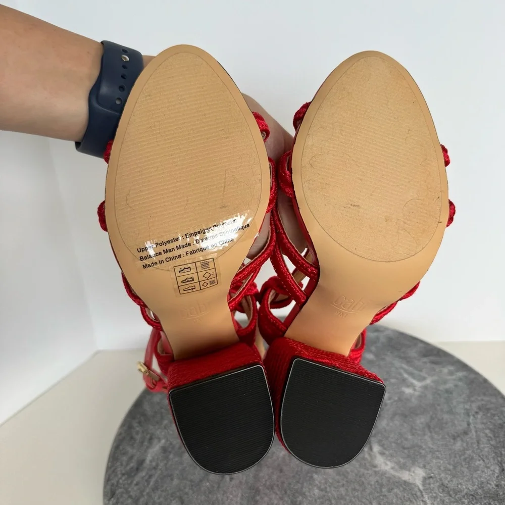 CAbi Red Tiptoe Tope Sandals Block Heels 9